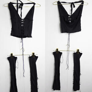 Black Lettuce Edge Grunge Halter Top and Arm Warmers - Medium